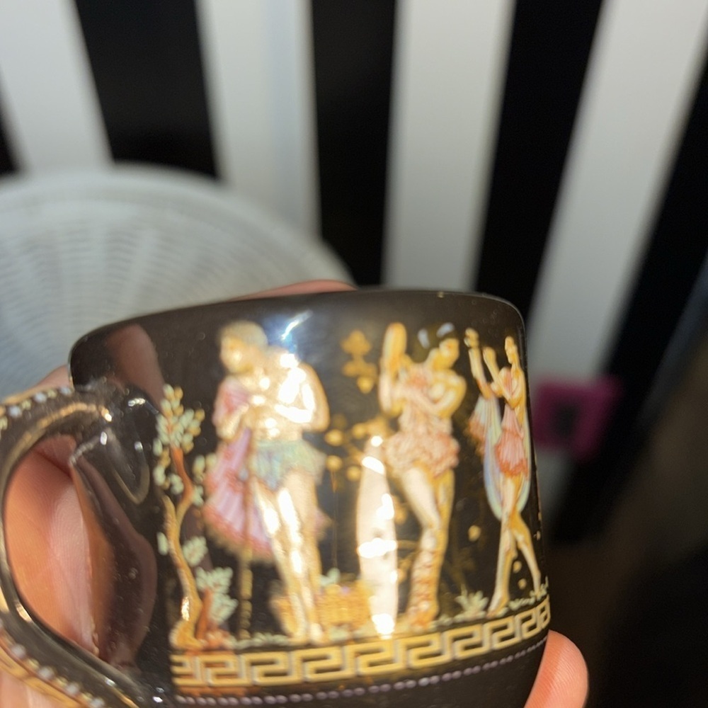 1960s Black and Gold Greek Gods Motif Mini Tea Cup /Saucer Set 24K Gold & Spoon - Picture 11 of 17